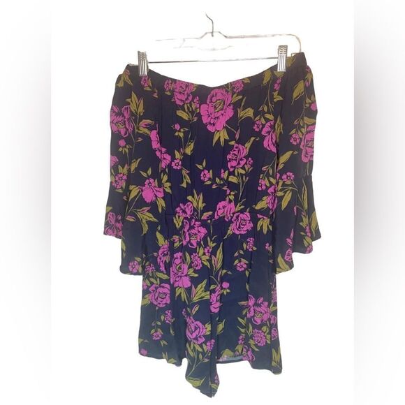 Express Off the Shoulder Floral Print Romper Flowy Ruffled Sleeves - Picture 1 of 7